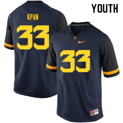 Youth West Virginia Mountaineers NCAA #33 T.J. Kpan Navy Authentic Nike Stitched College Football Jersey PP15Y20BI